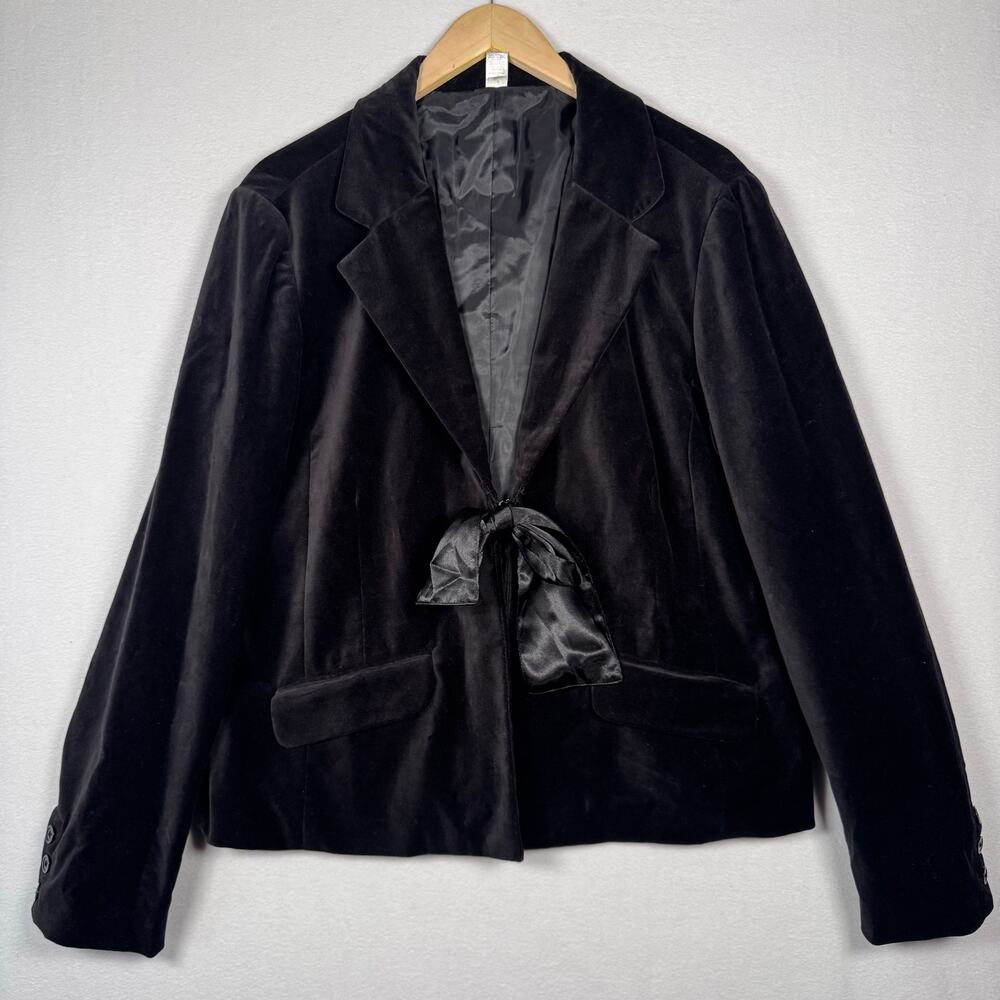 Old Navy Y2K Velvet Womens Blazer Black Belted Bow Solid Crop XL Academia Career